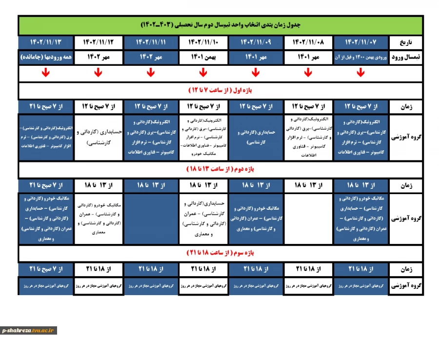 اطلاعیه انتخاب واحد نیمسال بهمن 1402 4
