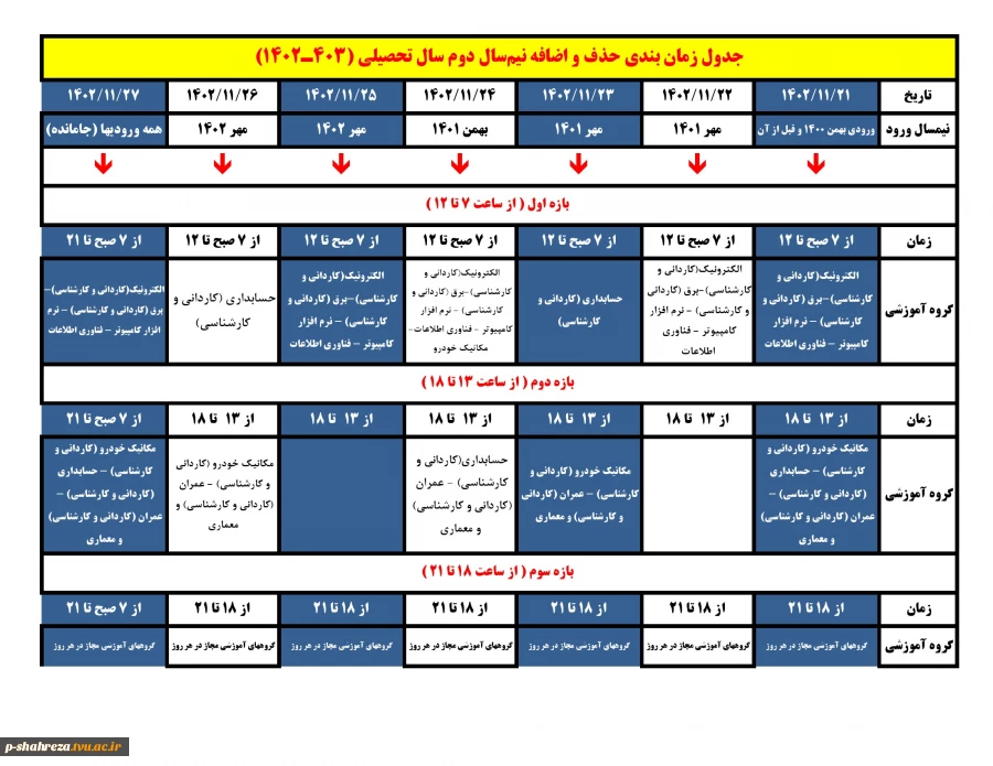اطلاعیه حذف و اضافه نیمسال بهمن 1402 3